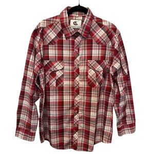 Coevals Club Mens Red Plaid Western Pearl Snap Long Sleeve Shirt Large Rodeo